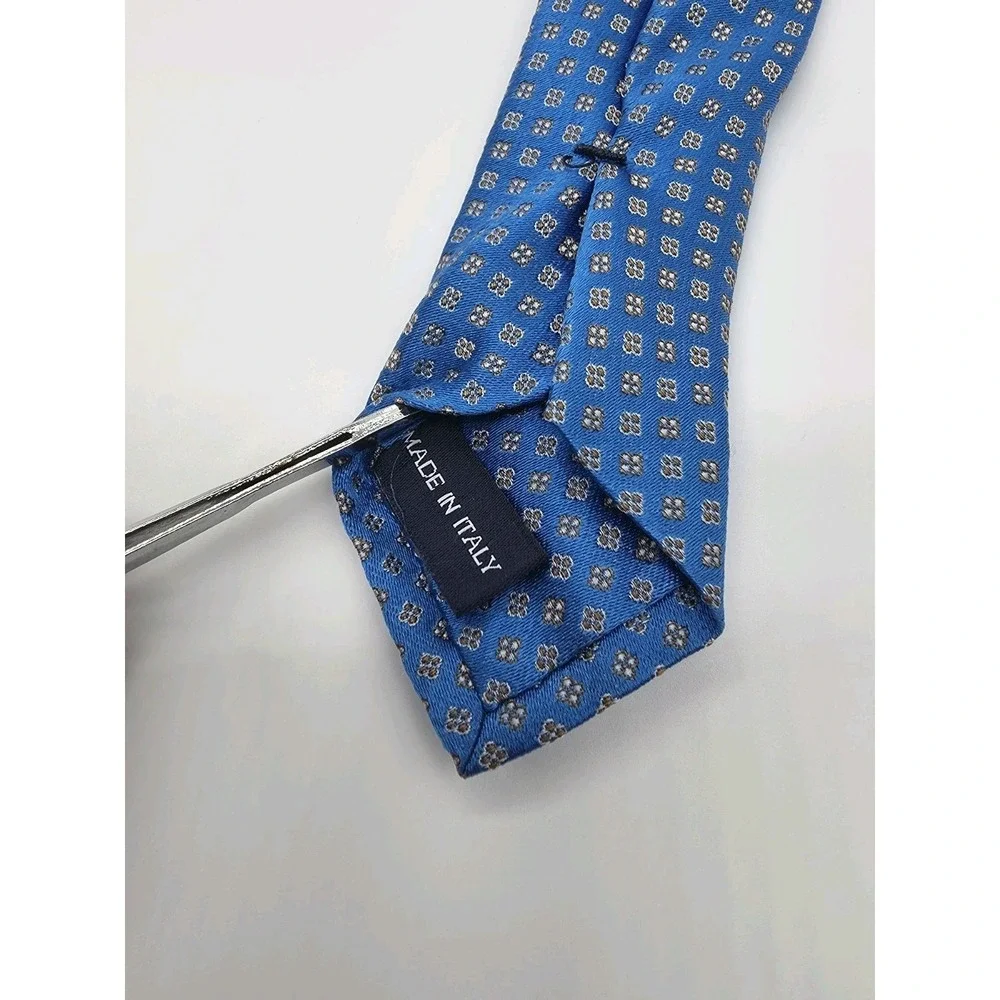 Q Custom Clothier Men's 100% Silk Blue Bronze Geometric Tie 60